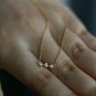 Solid 14k Yellow Gold Three Stone Diamond Necklace Wedding Unique Bridal Charm N