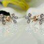 14k Solid Gold Floral Diamond Ear Stud Leaf Designer Wedding Ear Jewelry Gift.