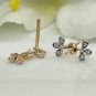 14k Solid Gold Floral Diamond Ear Stud Leaf Designer Wedding Ear Jewelry Gift.