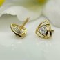 Round Diamond Earring 14k Solid Gold Triangle Crossover Ear Stud Birthday Gift.