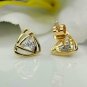 Round Diamond Earring 14k Solid Gold Triangle Crossover Ear Stud Birthday Gift.