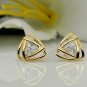 Round Diamond Earring 14k Solid Gold Triangle Crossover Ear Stud Birthday Gift.