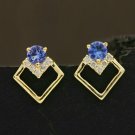 Pave Diamond Dainty Square Earring 14k Gold Tanzanite Minimalist Stud Earring. Pave Diamond Dainty Square Earring 14k Gold Tanzanite Minimalist Stud Earring.