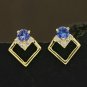 Pave Diamond Dainty Square Earring 14k Gold Tanzanite Minimalist Stud Earring.