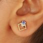 Pave Diamond Dainty Square Earring 14k Gold Tanzanite Minimalist Stud Earring.