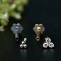 Set Of 2 Natural Diamond 14k Gold Trinity Stud Ear Nose Pins Body Piercing Gift.