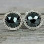 Pave Diamond Black Spinel Round Stud Earring 14k White Gold HIGH QUALITY Diamond