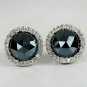 Pave Diamond Black Spinel Round Stud Earring 14k White Gold HIGH QUALITY Diamond