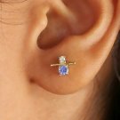 Pave Diamond Dainty Earring 14k Gold Tanzanite Stud Earring Birthday Gift Charm. Pave Diamond Dainty Earring 14k Gold Tanzanite Stud Earring Birthday Gift Charm.