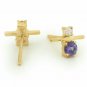 Pave Diamond Dainty Earring 14k Gold Tanzanite Stud Earring Birthday Gift Charm.