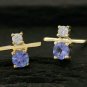 Pave Diamond Dainty Earring 14k Gold Tanzanite Stud Earring Birthday Gift Charm.