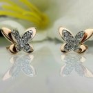 14k Solid Gold Diamond Butterfly Earring Stud Minimalist Insect Earring Jewelry.