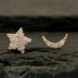 Natural Diamond Crescent Moon And Star Earring 14k Gold Party Earring Jewelry.