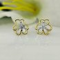 14k Solid Gold Flower Earring Diamond Stud Earring Dainty Diamond Gold Earrings.