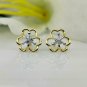 14k Solid Gold Flower Earring Diamond Stud Earring Dainty Diamond Gold Earrings.