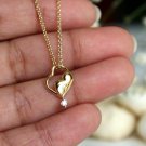 Dainty Twin Heart Pendant Necklace 14k Solid Gold Minimalist Diamond Heart Charm