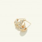 Diamond Croissant Hoop Earring 14k Solid Gold Twisted Dome Open Hoop Earrings.