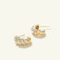 Diamond Croissant Hoop Earring 14k Solid Gold Twisted Dome Open Hoop Earrings.