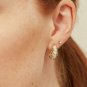 Diamond Croissant Hoop Earring 14k Solid Gold Twisted Dome Open Hoop Earrings.