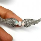 Ethiopian Opal Angel Wing Pendant 925 Silver Pave Diamond Wing Necklace Gift. Ethiopian Opal Angel Wing Pendant 925 Silver Pave Diamond Wing Necklace Gift.