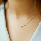Diamond Bar Necklace 14k Solid Gold Dainty Curved Bar Necklace Wedding Pendant. Diamond Bar Necklace 14k Solid Gold Dainty Curved Bar Necklace Wedding Pendant.