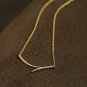 Diamond Bar Necklace 14k Solid Gold Dainty Curved Bar Necklace Wedding Pendant.