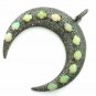 Pave Diamond Double Horn Pendant 925 Silver Ethiopian Opal Moon Pendant Gift.