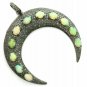 Pave Diamond Double Horn Pendant 925 Silver Ethiopian Opal Moon Pendant Gift.