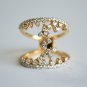 Twin Band Diamond Cluster Statement Ring 14k Solid Gold Band Wedding Ring Gift.