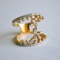 Twin Band Diamond Cluster Statement Ring 14k Solid Gold Band Wedding Ring Gift.