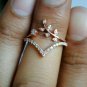 Chevron Leaf Ring Wedding Set 14k Gold Bridal Natural Diamond Wedding Band Set.
