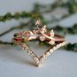 Chevron Leaf Ring Wedding Set 14k Gold Bridal Natural Diamond Wedding Band Set.