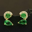 Natural Diamond Earring 14k Gold Tsavorite Garnet Minimalist Stud Drop Earring.