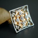 14k Solid Gold Diamond Square Cocktail Ring Wedding Statement Filigree Ring Gift