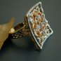 14k Solid Gold Diamond Square Cocktail Ring Wedding Statement Filigree Ring Gift