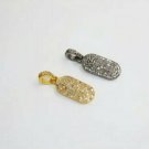 Pave Diamond Dog Tag Pendant Sterling Silver Necklace Pendant Diamond Charm.