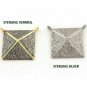 Pave Diamond Square Charm Double Bail Pendant Pyramid Necklace Sterling Silver.