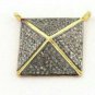 Pave Diamond Square Charm Double Bail Pendant Pyramid Necklace Sterling Silver.
