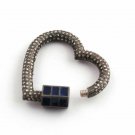 Pave Diamond Carabiner Lock 925 Silver Heart Screw Necklace Findings Blue Enamel
