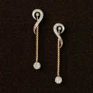 14k Solid Gold Dangling Diamond And Chain Earring Round Drop Stud Wedding Gift. 14k Solid Gold Dangling Diamond And Chain Earring Round Drop Stud Wedding Gift.