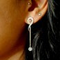 14k Solid Gold Dangling Diamond And Chain Earring Round Drop Stud Wedding Gift.