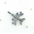 Airplane Charm Pendant Pave Diamond 925 Silver Diamond Birthday Handmade Charm.