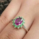 Purple Garnet Cluster Ring 925 Silver Cluster Engagement Ring Wedding Day Gift. Purple Garnet Cluster Ring 925 Silver Cluster Engagement Ring Wedding Day Gift.