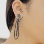 14k Gold Spinel Beads Dangle Earring Pave Diamond 925 Silver Tassel Earrings.