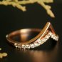 Chevron Diamond Band 14k Gold Stack Ring Bridal Double V Band Wedding Ring Gift.