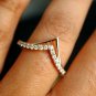 Chevron Diamond Band 14k Gold Stack Ring Bridal Double V Band Wedding Ring Gift.