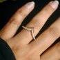 Chevron Diamond Band 14k Gold Stack Ring Bridal Double V Band Wedding Ring Gift.
