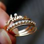 Diamond Ring Set Of 3 14k Solid Gold Ring Band Custom Name Ring Eternity Band.