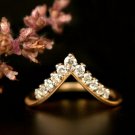 Chevron Band Ring 14k Gold Natural Diamond Crown Tiara Wedding Band Promise Gift