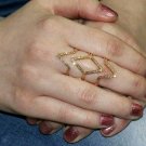 Rhombus Shape Pave Diamond Full Finger Ring 14k Gold Long Ring Wedding Gift.